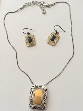 Brighton RYTHYMS Silver Rectangle Crystal Pendant Gold/Black set